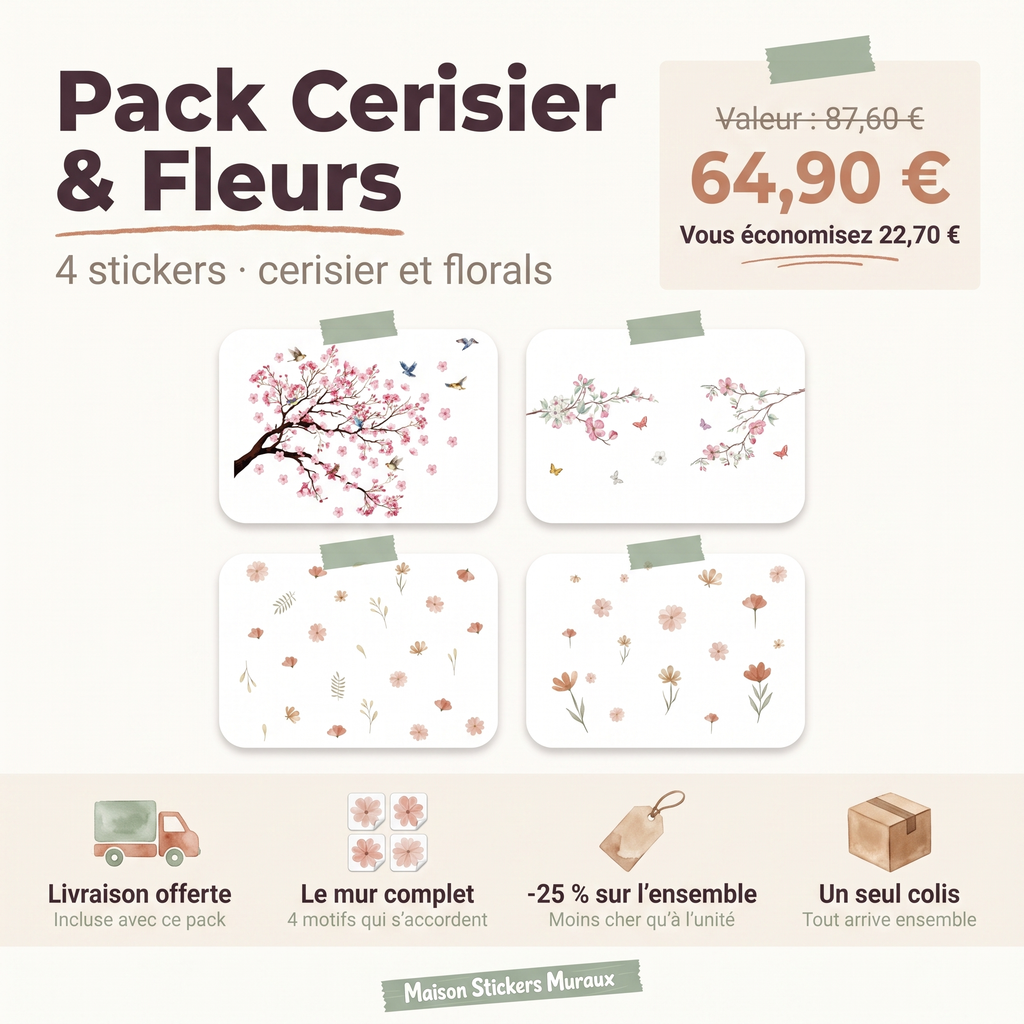 Pack Stickers Muraux Cerisier & Fleurs