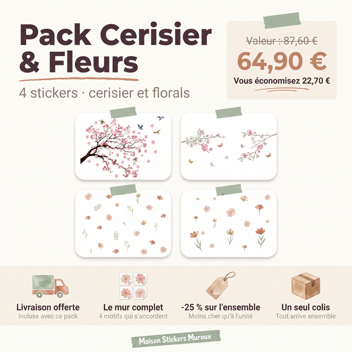 Pack Stickers Muraux Cerisier & Fleurs