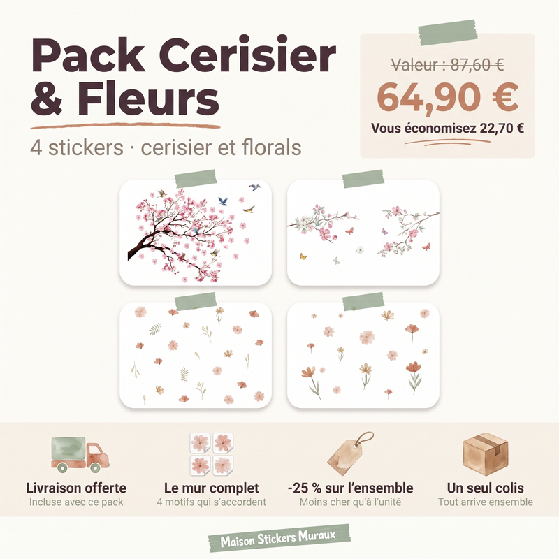 Pack Stickers Muraux Cerisier & Fleurs