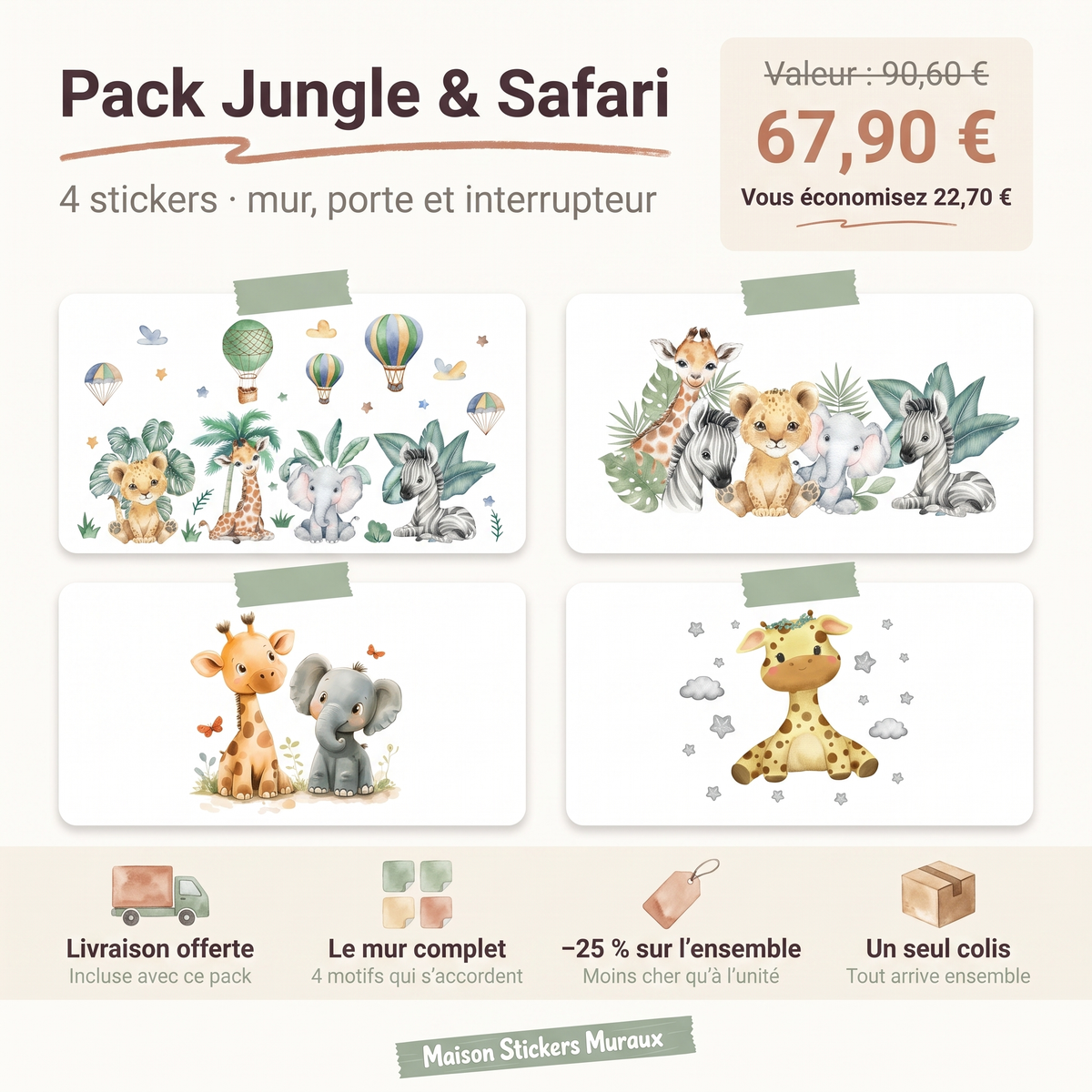 Pack Stickers Muraux Jungle & Safari – Chambre Enfant