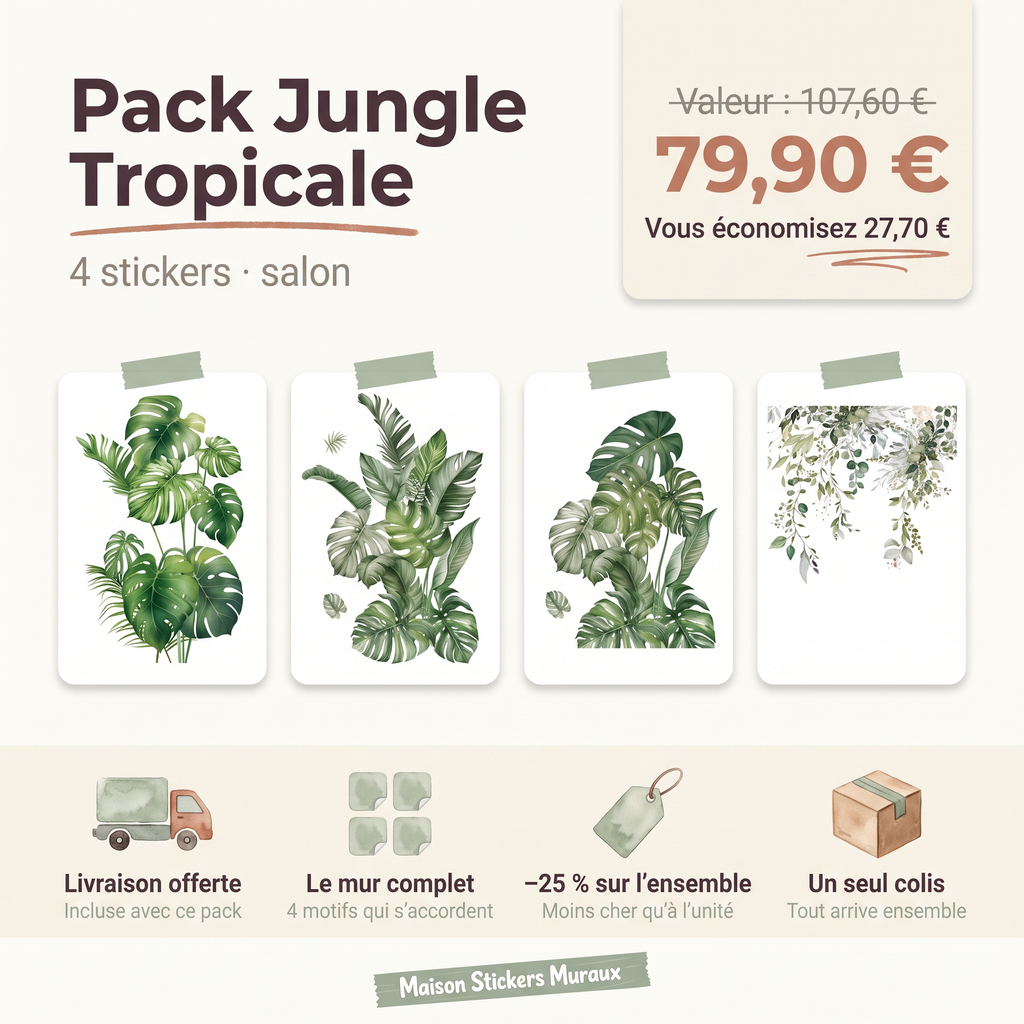 Pack Stickers Muraux Jungle Tropicale – Salon