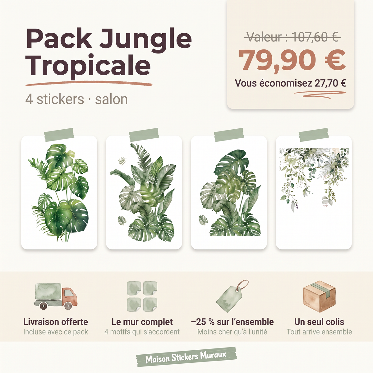 Pack Stickers Muraux Jungle Tropicale – Salon