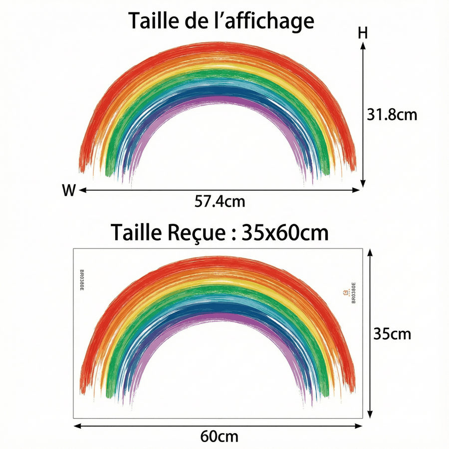 Comparaison entre la planche reçue et le motif posé : Sticker Mural Arc-en-Ciel Coloré