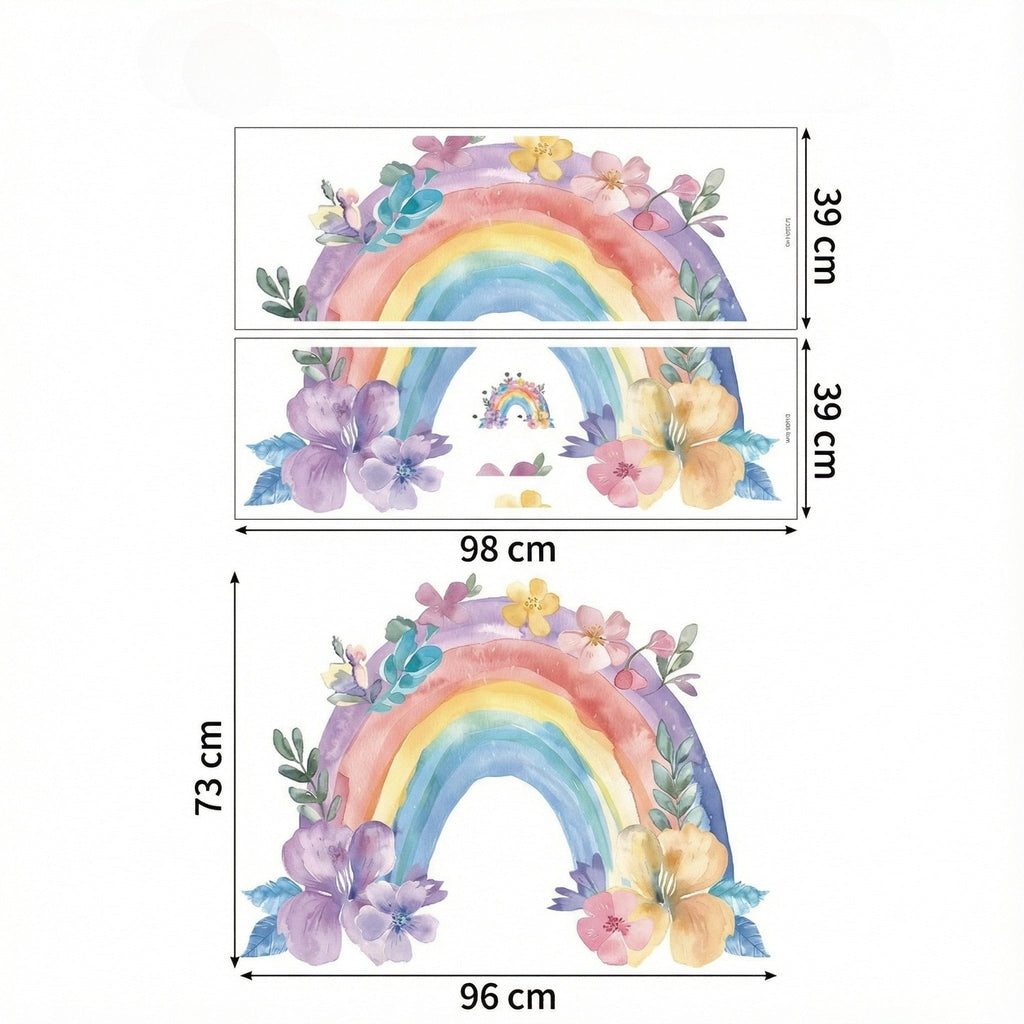 Painted-Style Pastel Rainbow Wall Sticker - dimensions