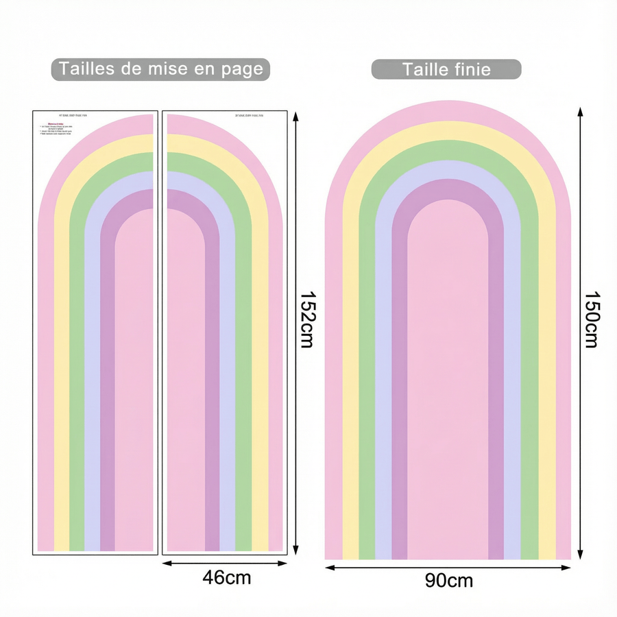 Comparaison entre la planche reçue et le motif posé : Sticker Mural Arche Arc-en-Ciel