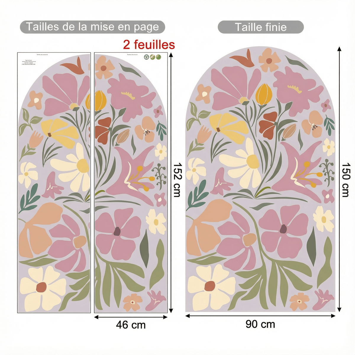 Sticker Mural Arche Florale Moderne - dimensions