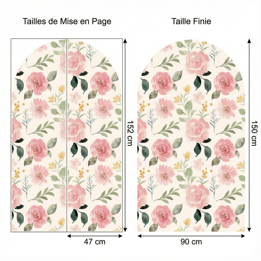 Comparaison entre la planche reçue et le motif posé : Sticker Mural Arche Florale