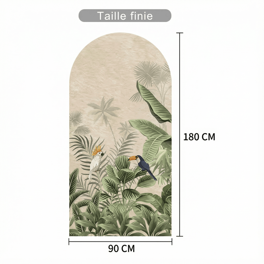 Comparaison entre la planche reçue et le motif posé : Sticker Mural Arche Végétal Tropical