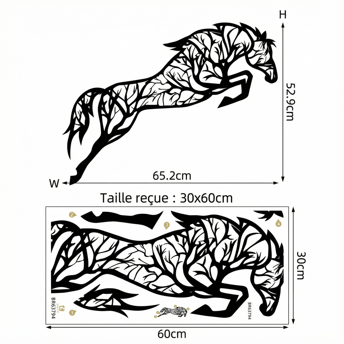 Sticker Mural Cheval Arbre - dimensions