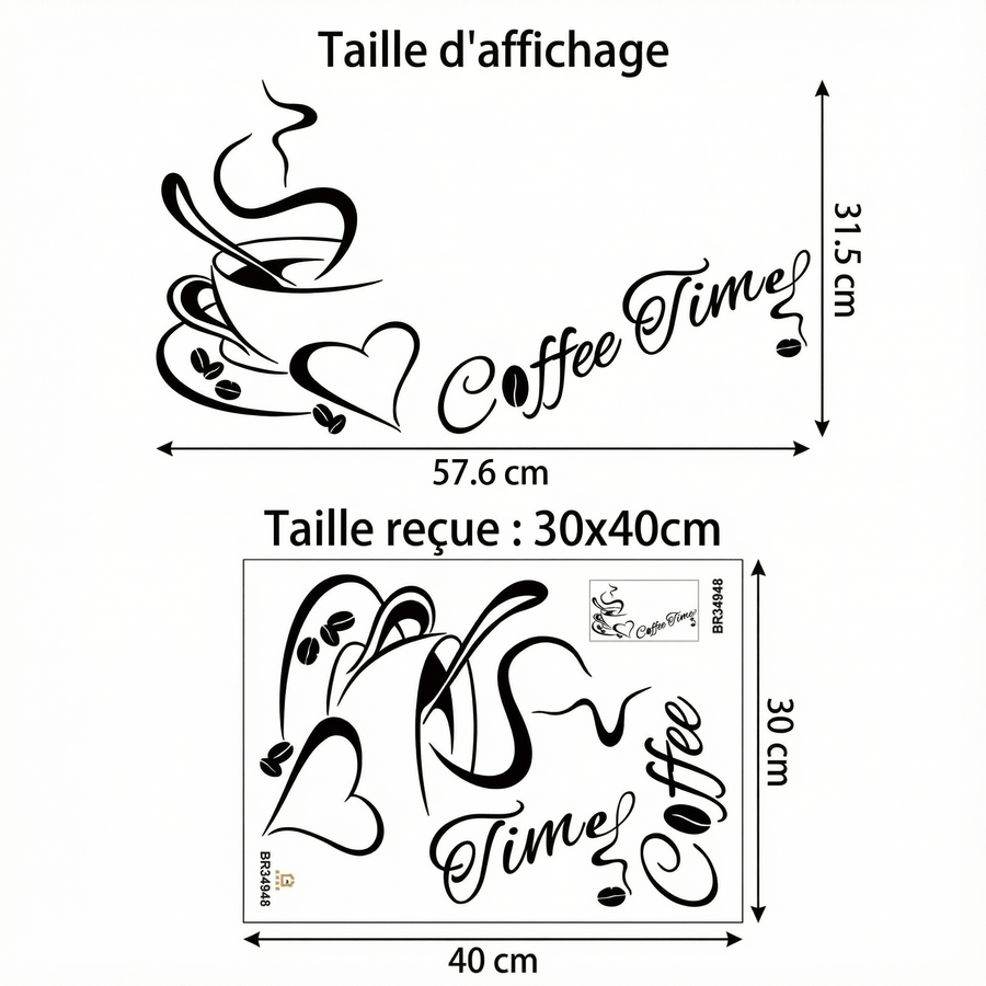 Comparaison entre la planche reçue et le motif posé : Sticker Mural Cuisine Espace Café