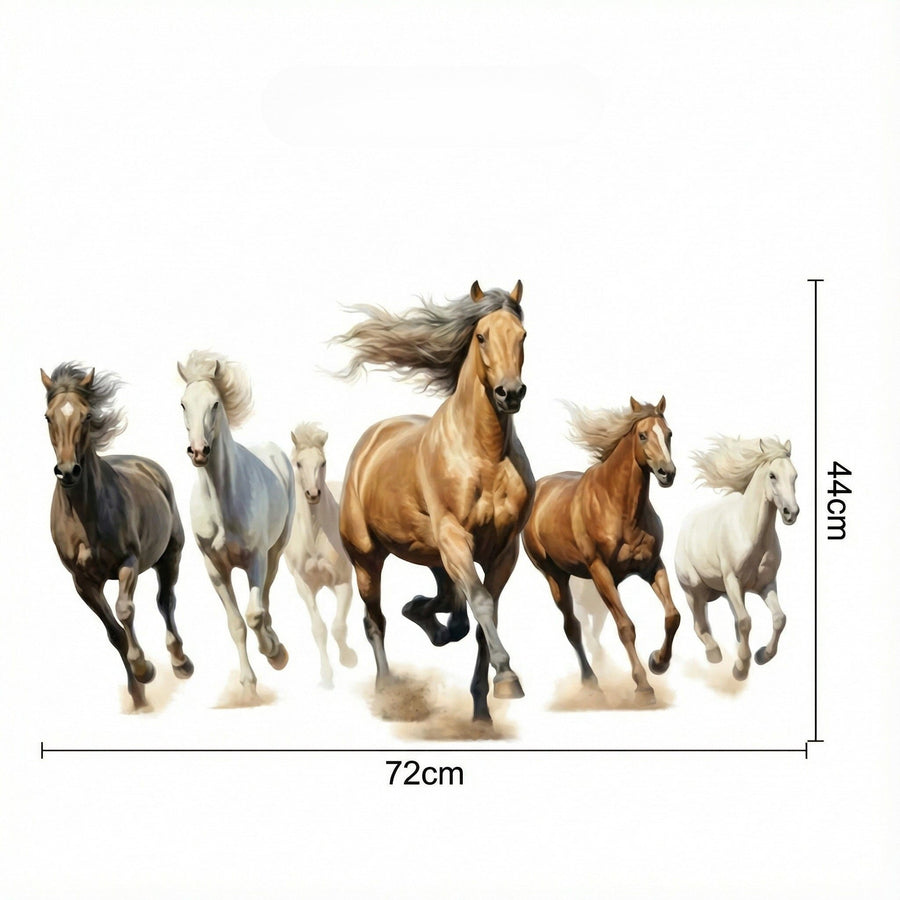 Comparaison entre la planche reçue et le motif posé : Sticker Mural Groupe de Chevaux au Galop