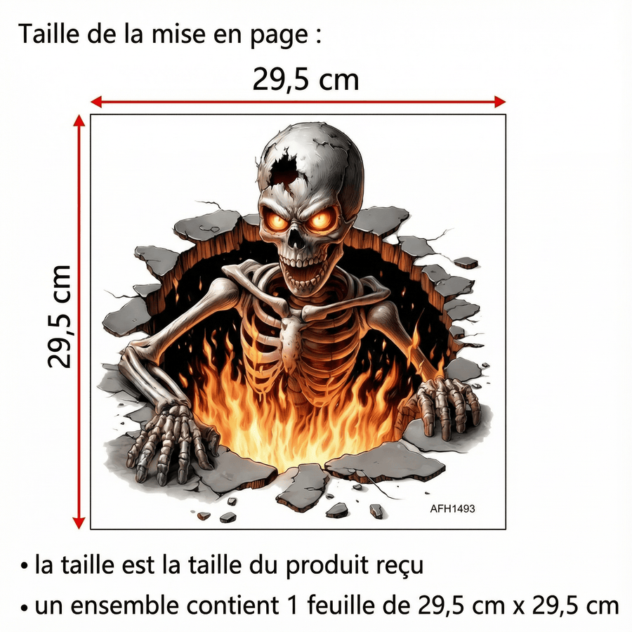 Comparaison entre la planche reçue et le motif posé : Sticker Mural Halloween
