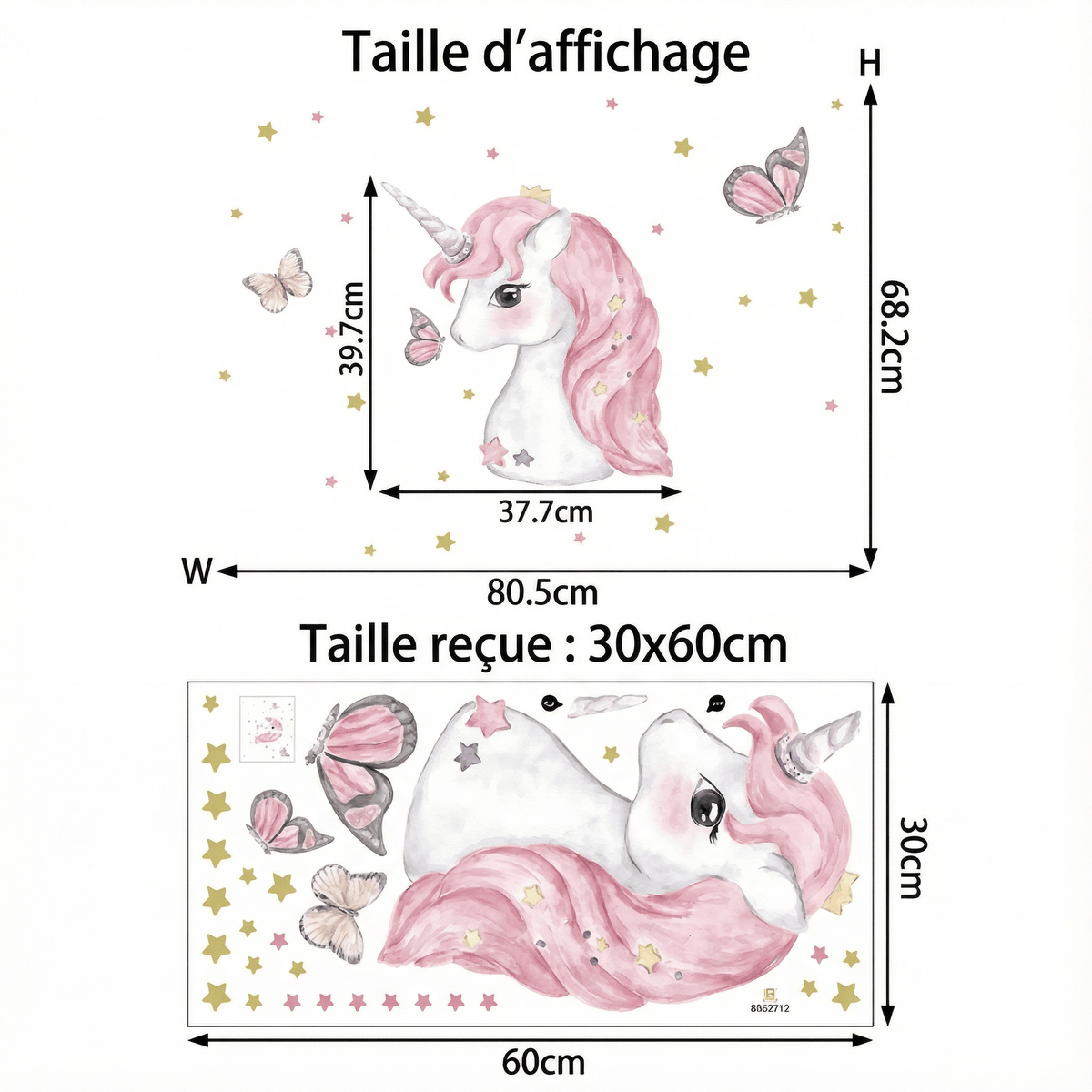 Sticker Mural Licorne Chambre Bébé Fille - dimensions