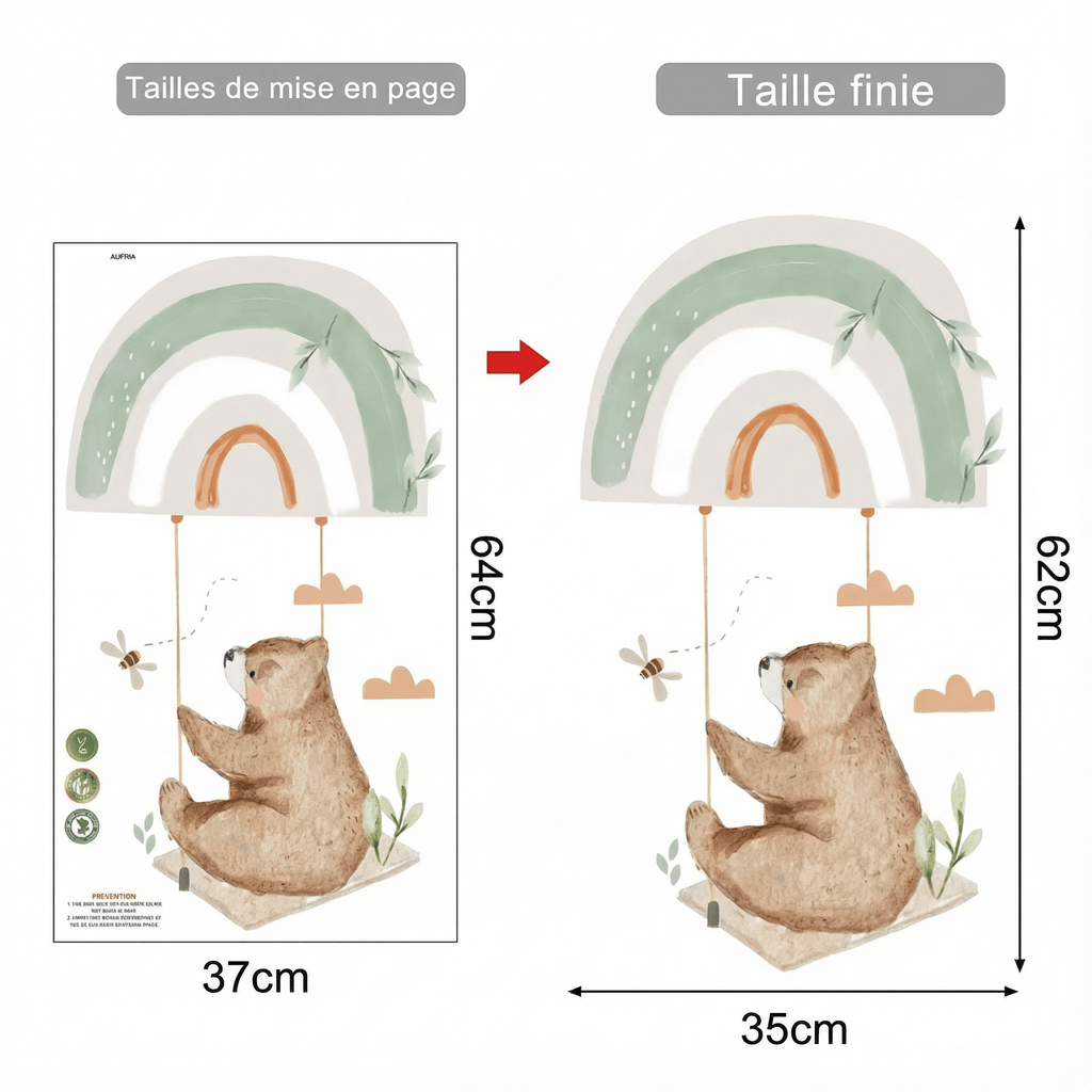 Sticker Mural Ours Assis - dimensions