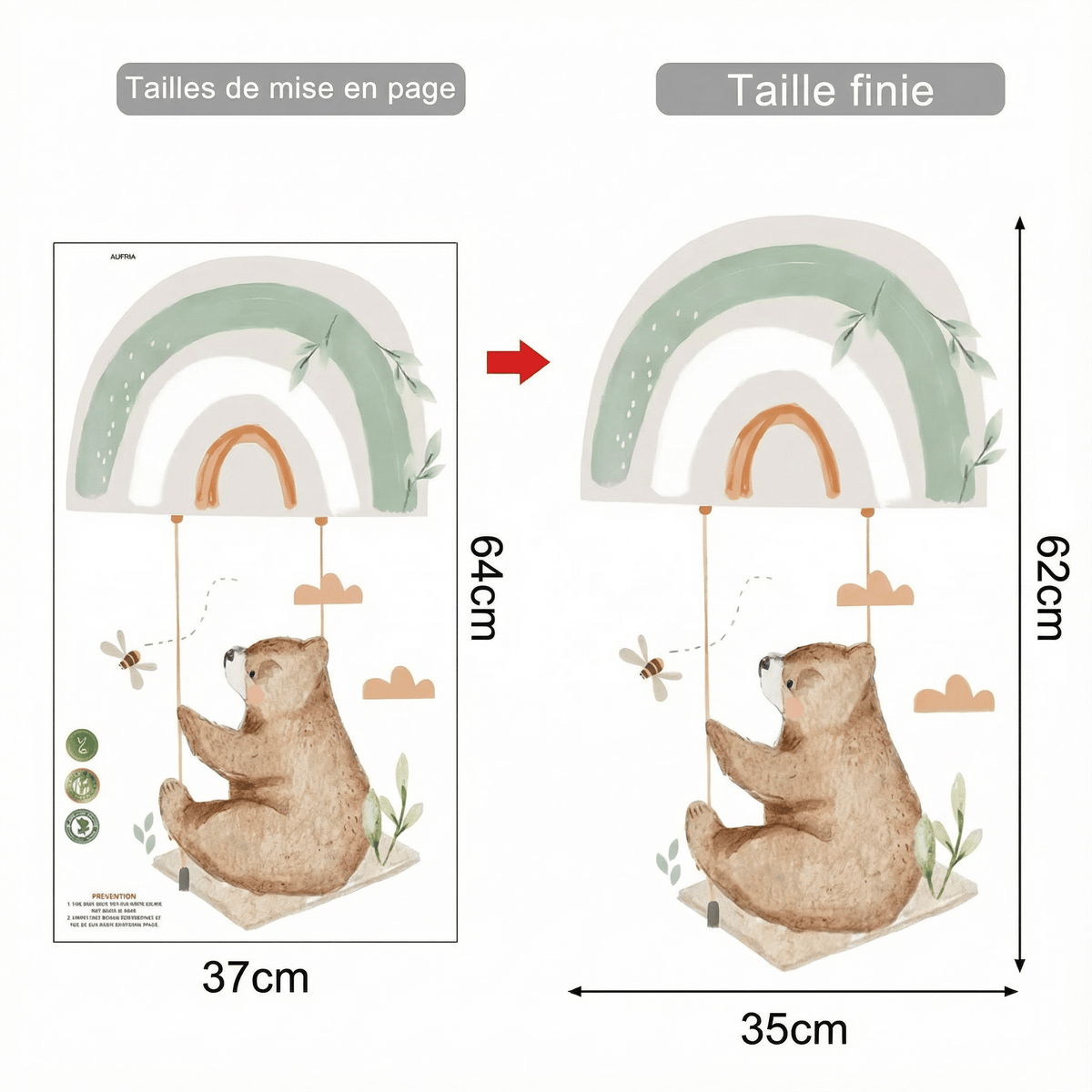Sticker Mural Ours Assis - dimensions