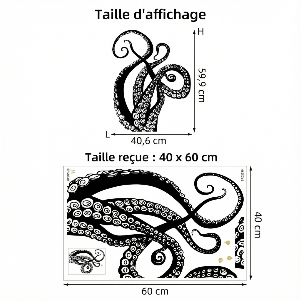 Sticker Mural Pieuvre Tentacules - dimensions