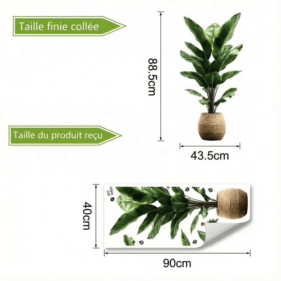 Comparaison entre la planche reçue et le motif posé : Sticker Mural Plante Verte en Pot