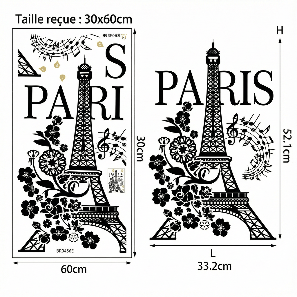 Sticker Mural Tour Eiffel Paris - dimensions