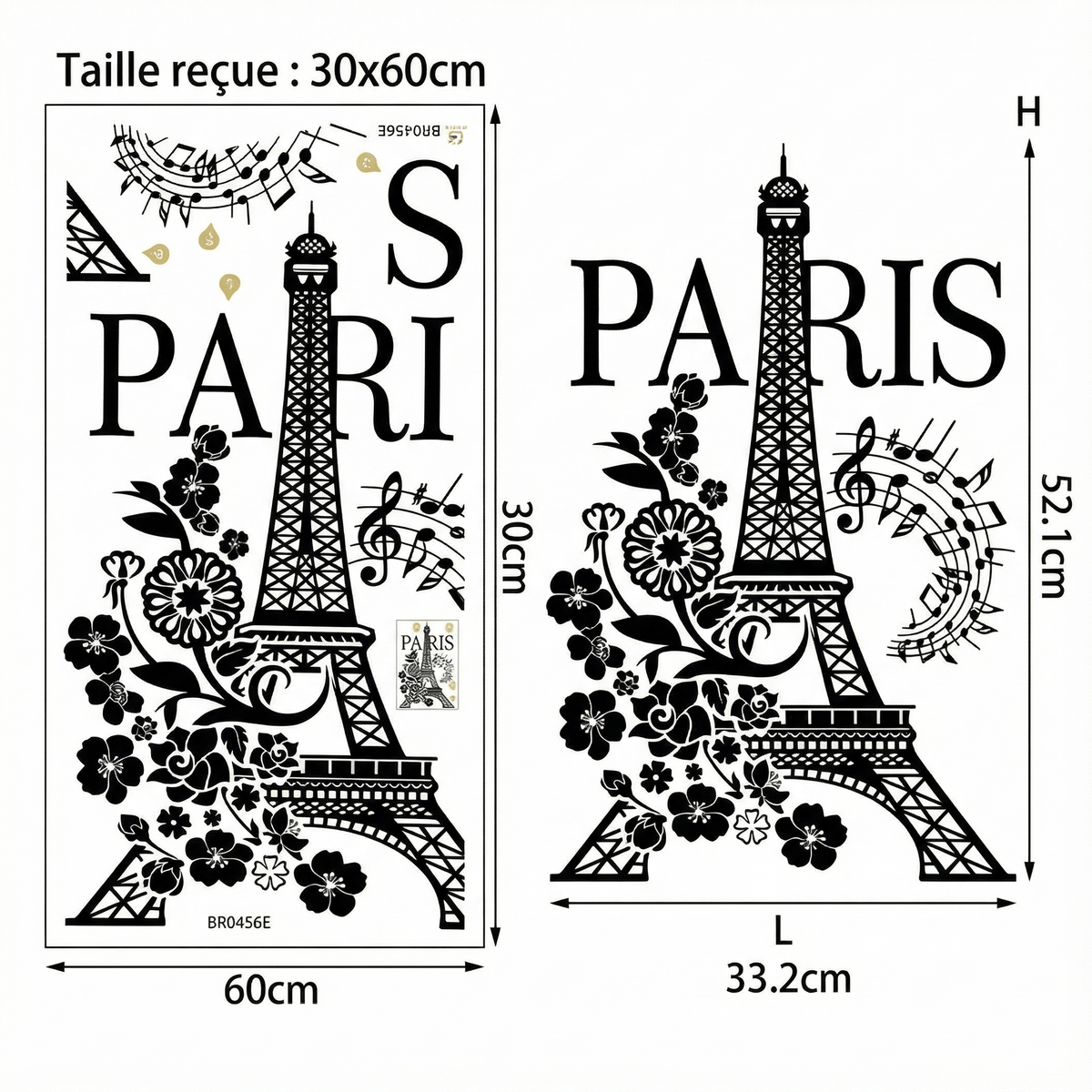 Sticker Mural Tour Eiffel Paris - dimensions