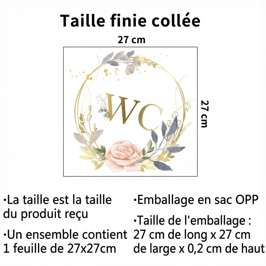 Comparaison entre la planche reçue et le motif posé : Sticker Mural WC Doré