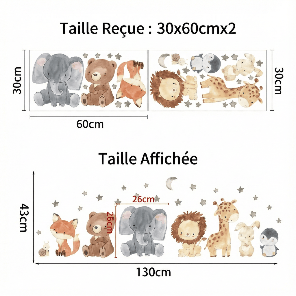 Stickers Muraux Animaux Lit Bébé - dimensions