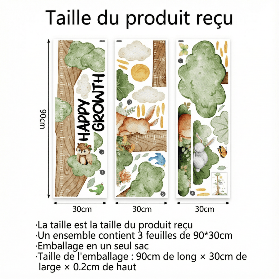 Comparaison entre la planche reçue et le motif posé : Stickers Muraux Arbre Enfant Happy Growth