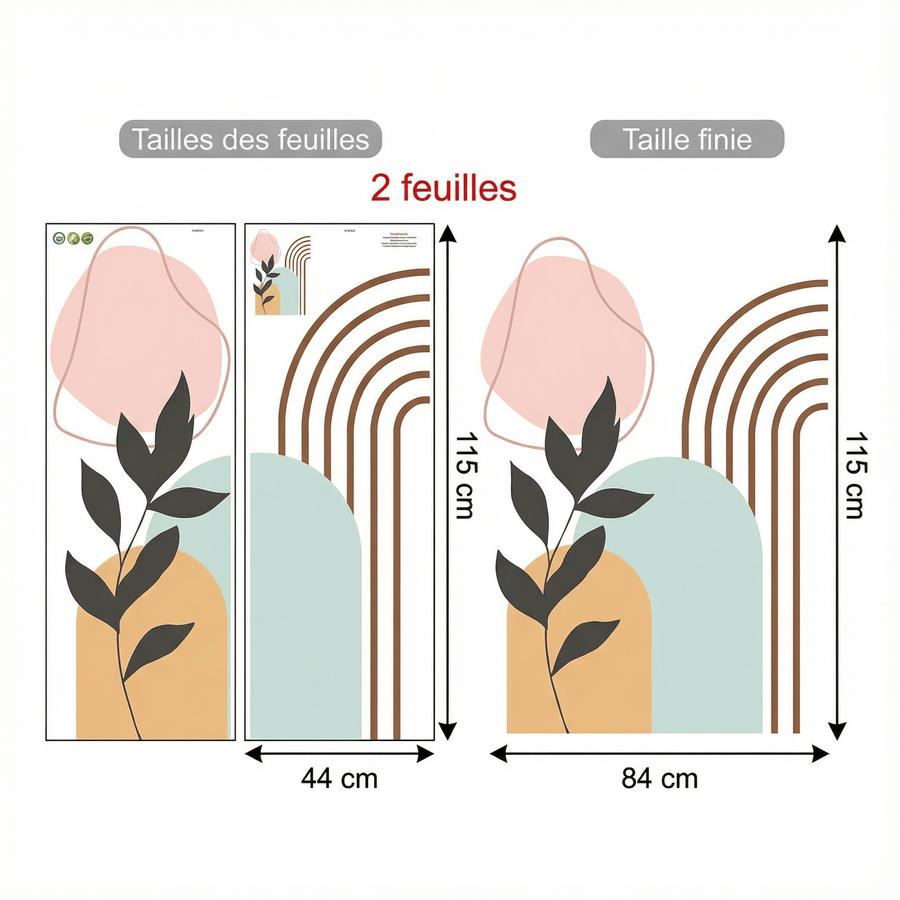 Comparaison entre la planche reçue et le motif posé : Stickers Muraux Arche Abstraite
