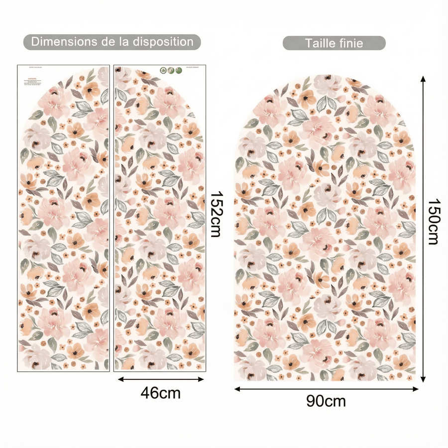 Comparaison entre la planche reçue et le motif posé : Stickers Muraux Arche Fleurie