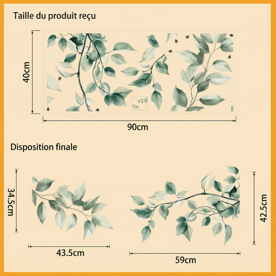 Comparaison entre la planche reçue et le motif posé : Stickers Muraux Branche d'Arbre Vert Pastel