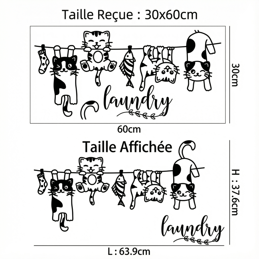 Comparaison entre la planche reçue et le motif posé : Stickers Muraux Buanderie