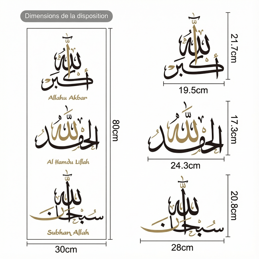 Comparaison entre la planche reçue et le motif posé : Stickers Muraux Calligraphie Islamique