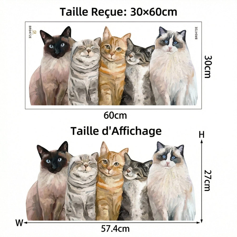 Comparaison entre la planche reçue et le motif posé : Stickers Muraux Chat Réaliste