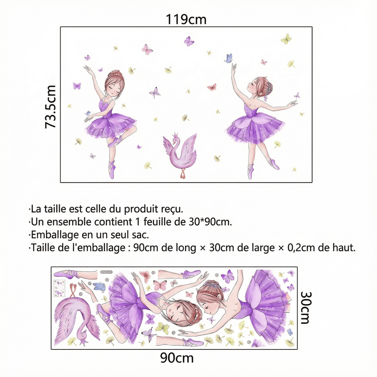 Stickers Muraux Danseuse Classique Chambre Fille - dimensions