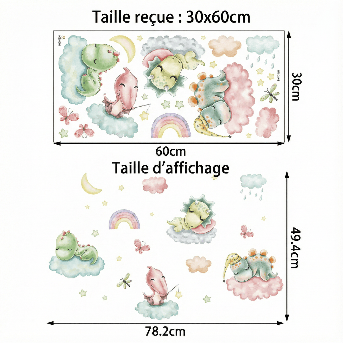 Stickers Muraux Dinosaure Pastel - dimensions