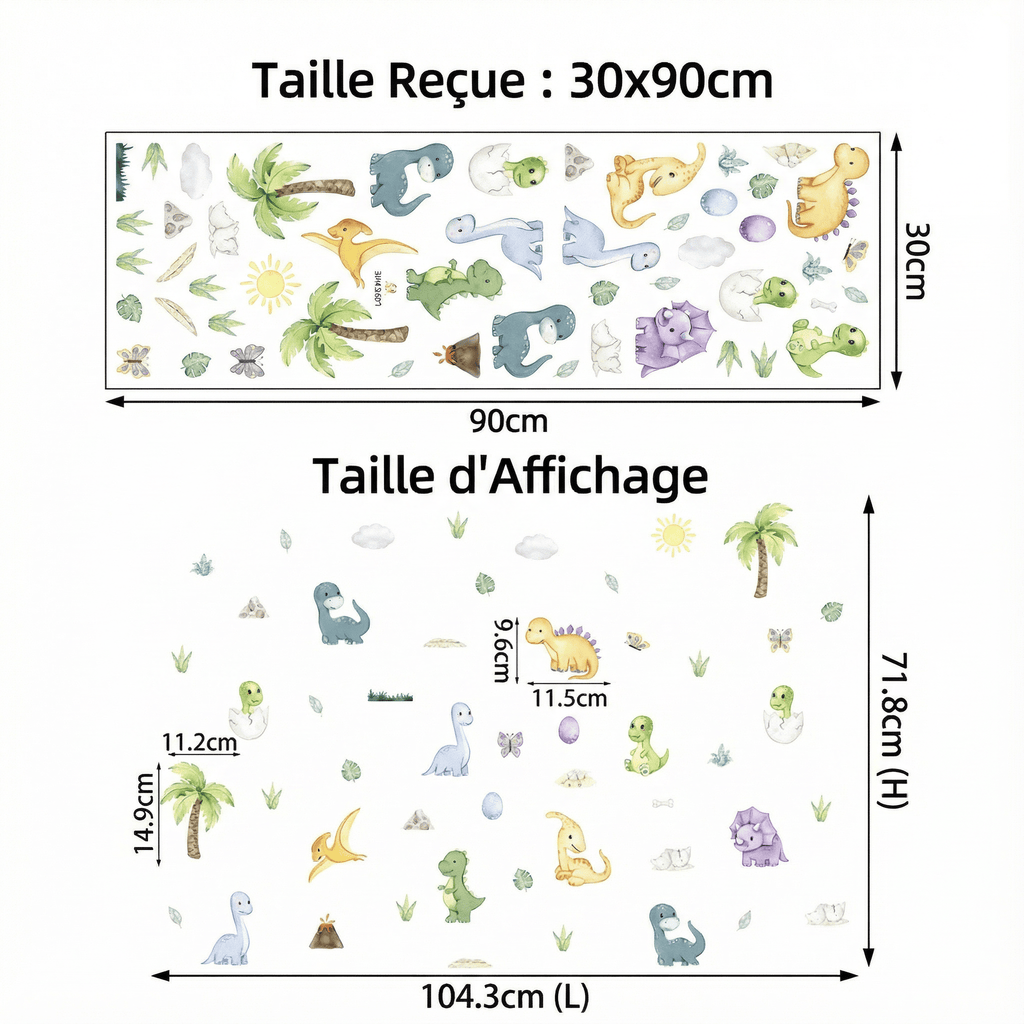 Stickers Muraux Dinosaure Petit - dimensions
