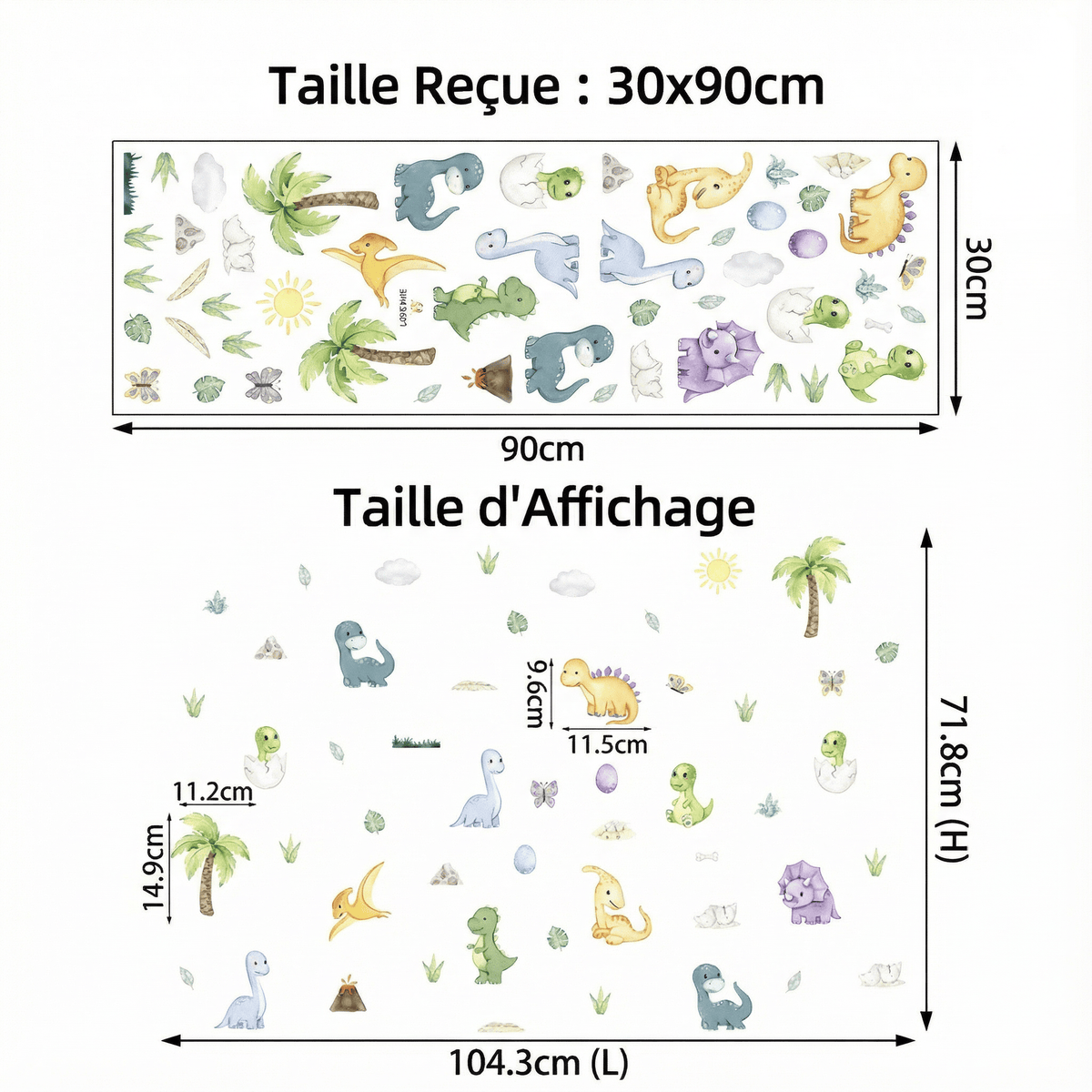 Stickers Muraux Dinosaure Petit - dimensions