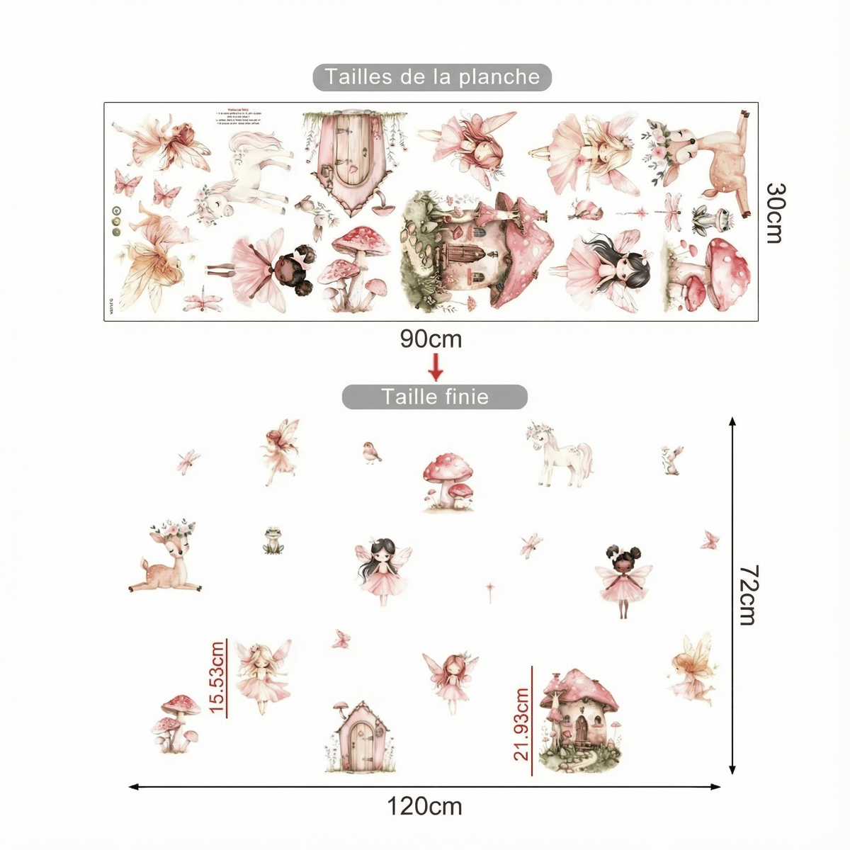 Stickers Muraux Féériques - dimensions