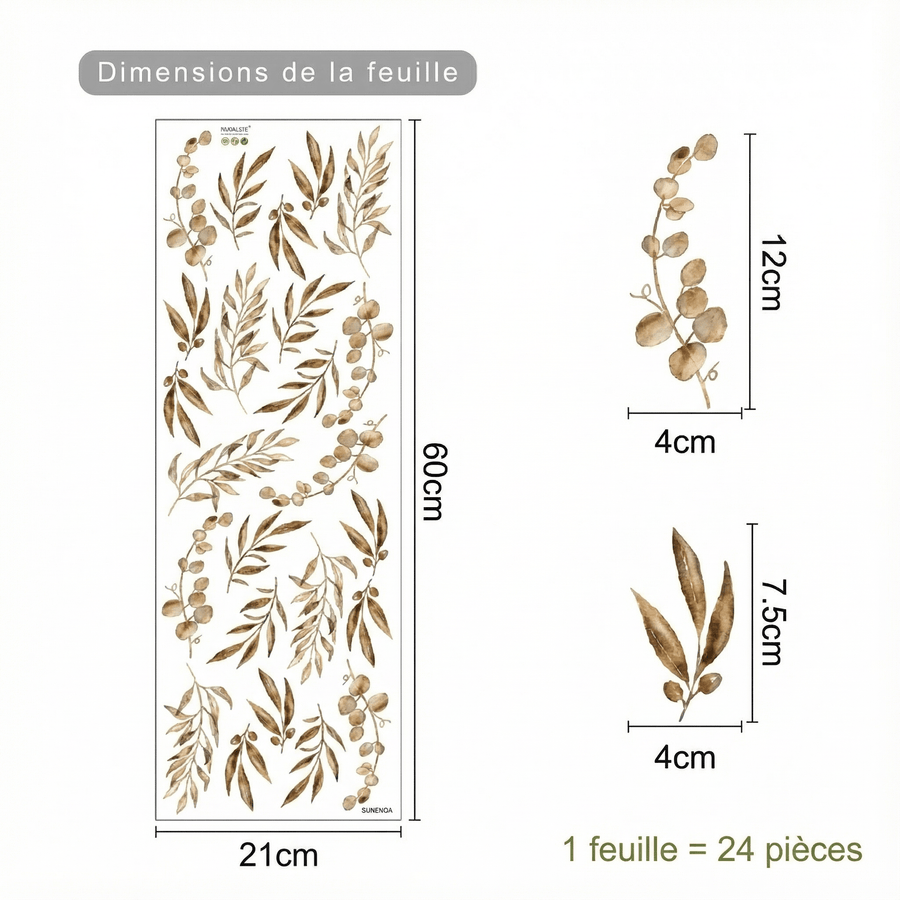 Comparaison entre la planche reçue et le motif posé : Stickers Muraux Feuillage Bohème