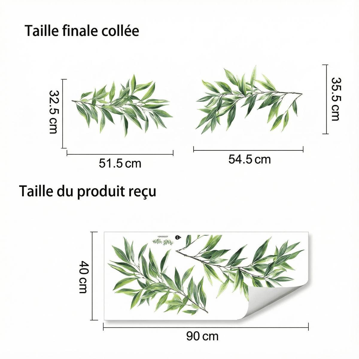 Stickers Muraux Feuilles de Bambou - dimensions