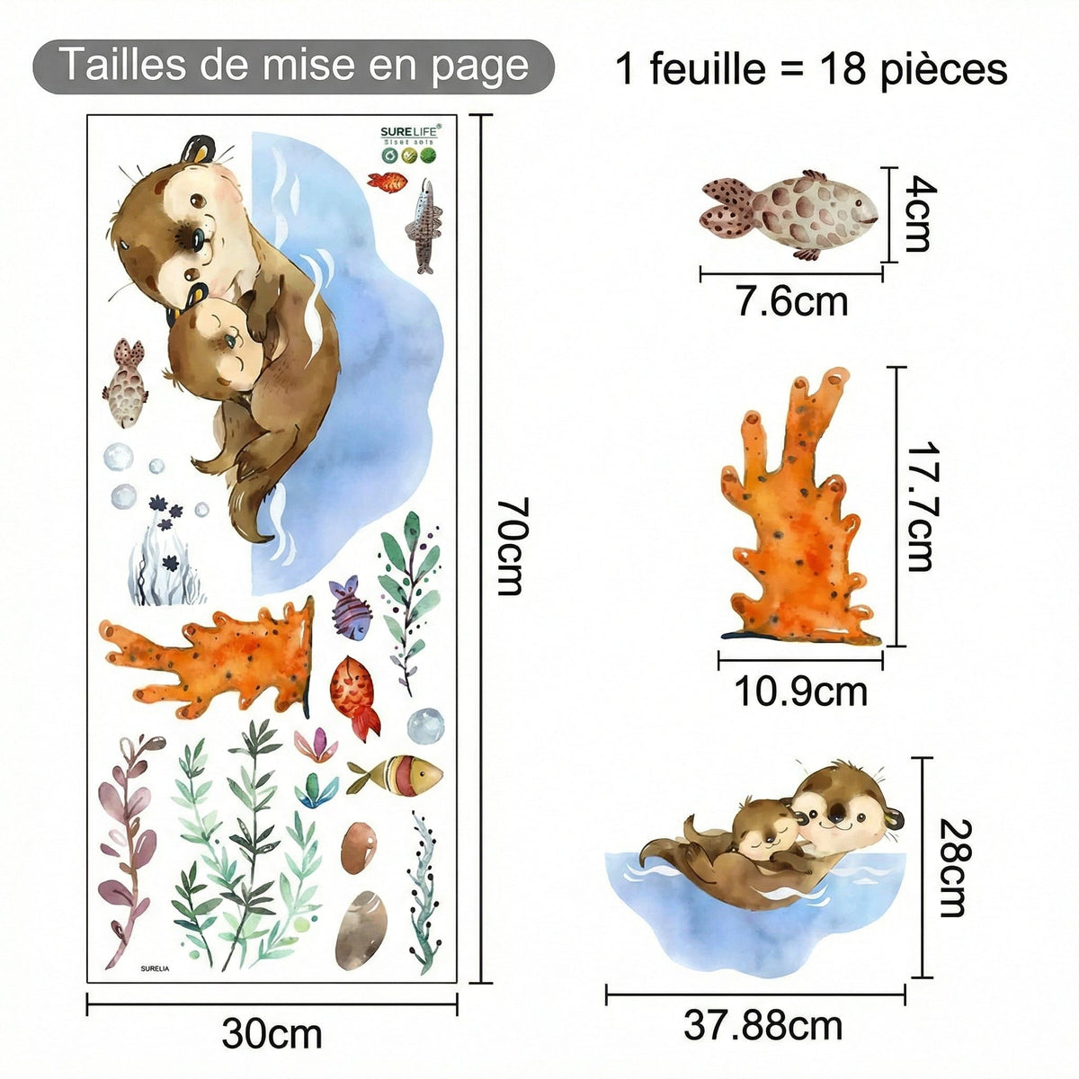 Stickers Muraux Loutre Chambre Enfant - dimensions