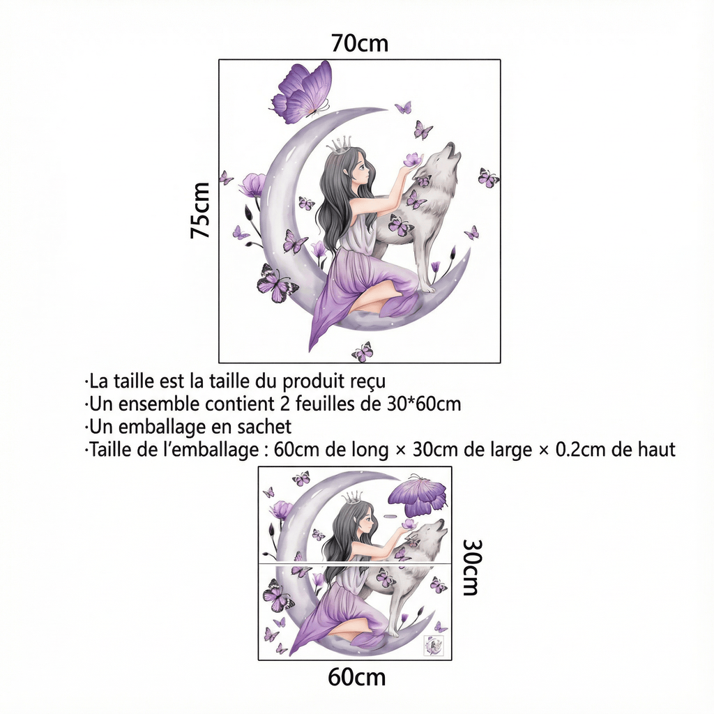 Stickers Muraux Lune Chambre Fille Ado - dimensions