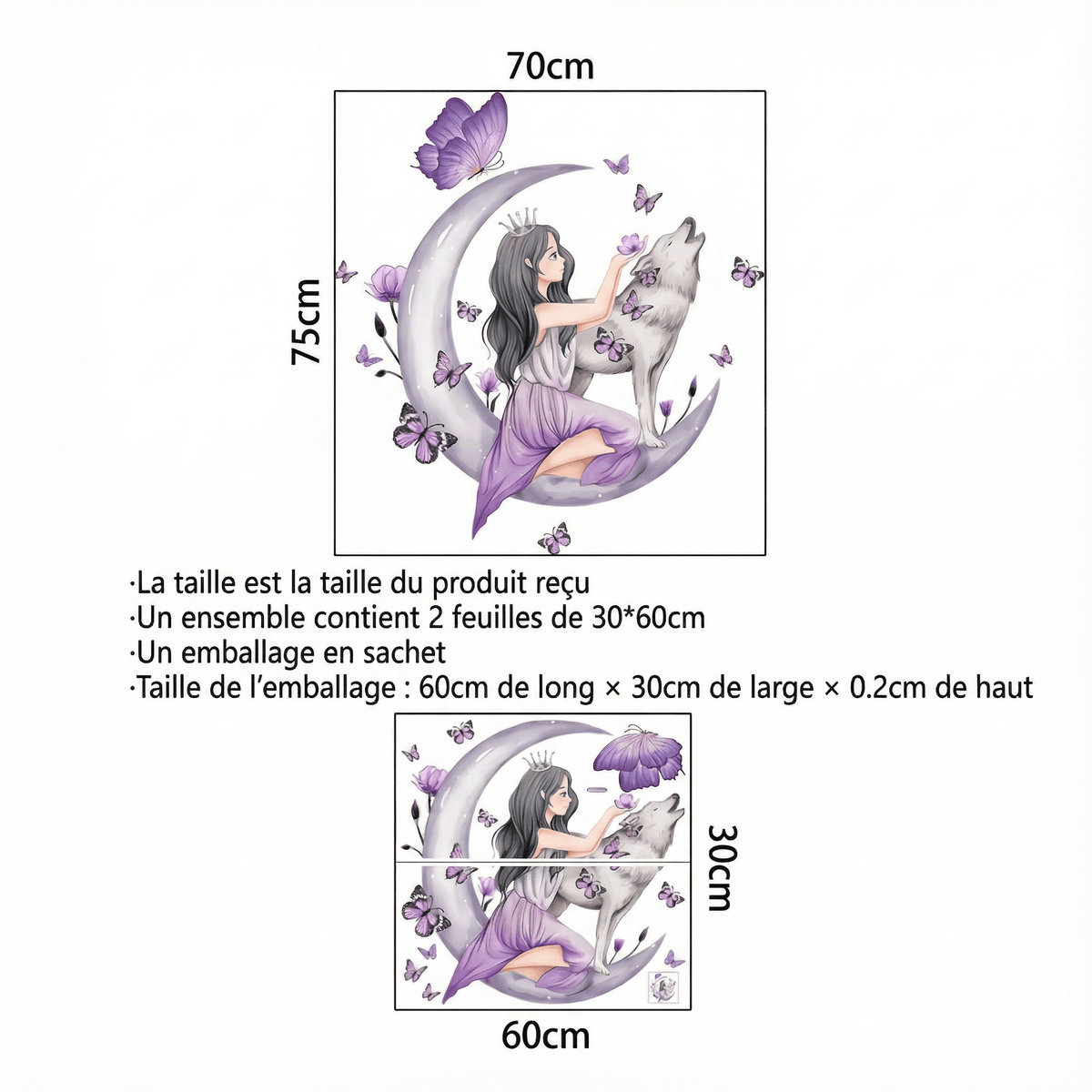 Stickers Muraux Lune Chambre Fille Ado - dimensions