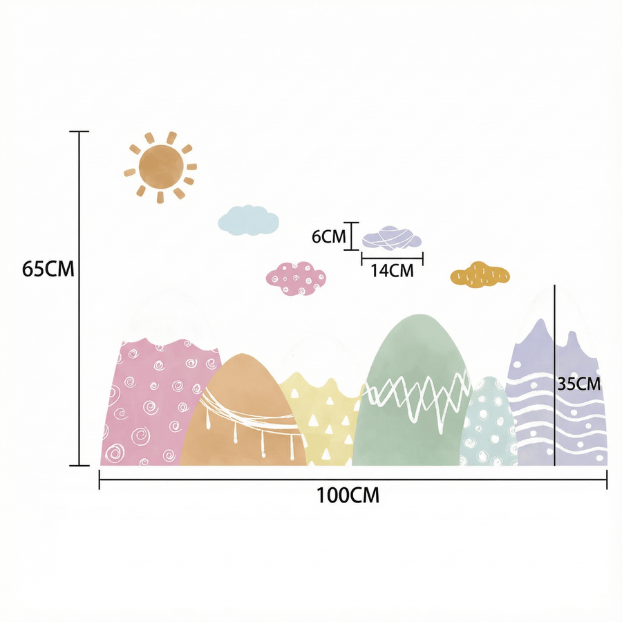Comparaison entre la planche reçue et le motif posé : Stickers Muraux Montagne Chambre Bébé