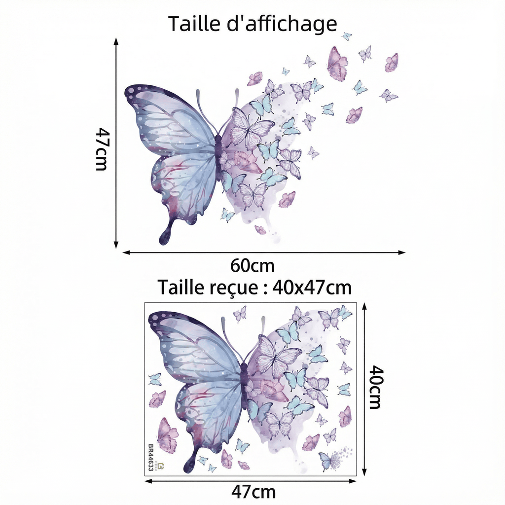 Stickers Muraux Papillons Chambre Fille Violet - dimensions