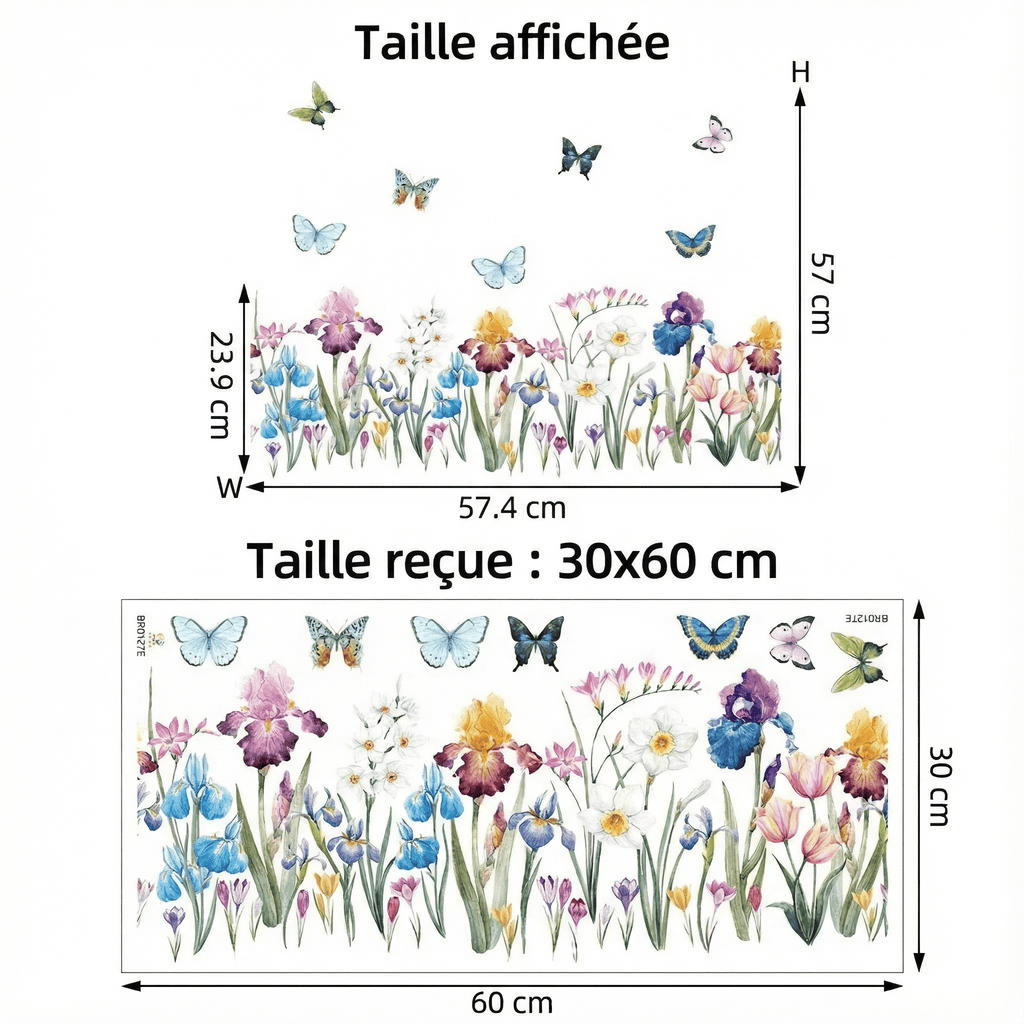 Stickers Muraux Papillons avec Fleurs - dimensions