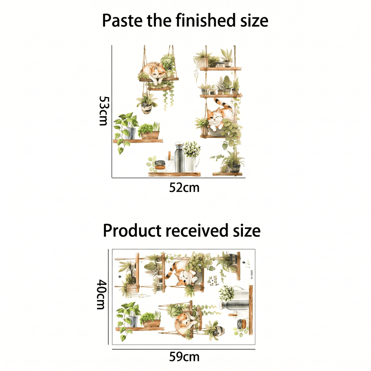 Stickers Muraux Plantes Suspendues et Chats Salon - dimensions