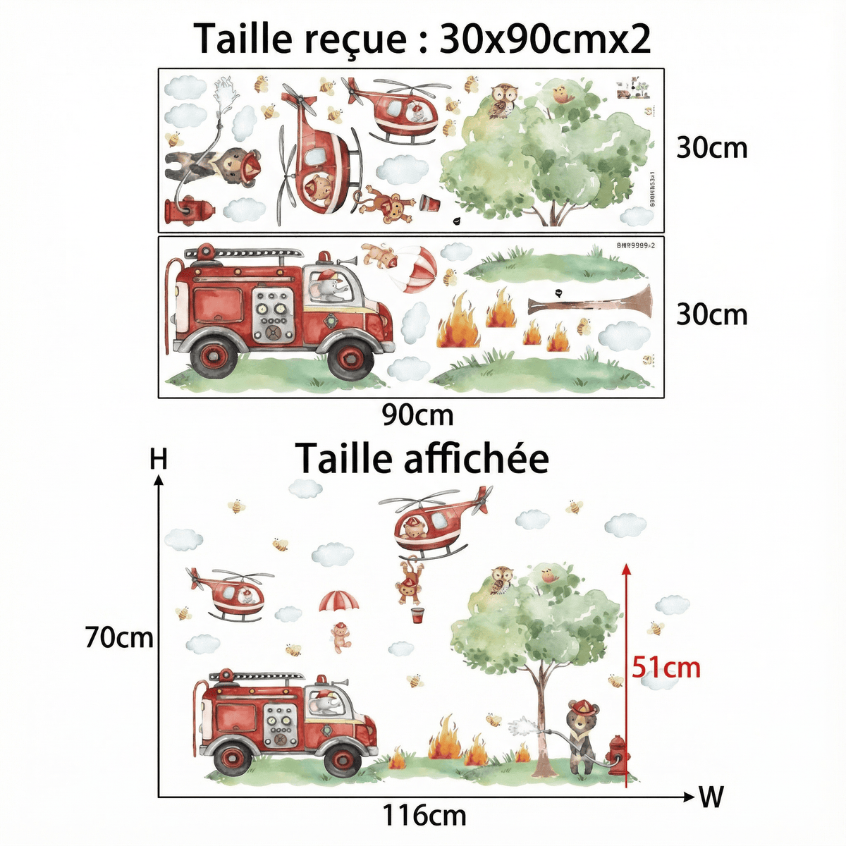 Stickers Muraux Pompier Chambre Enfant - dimensions
