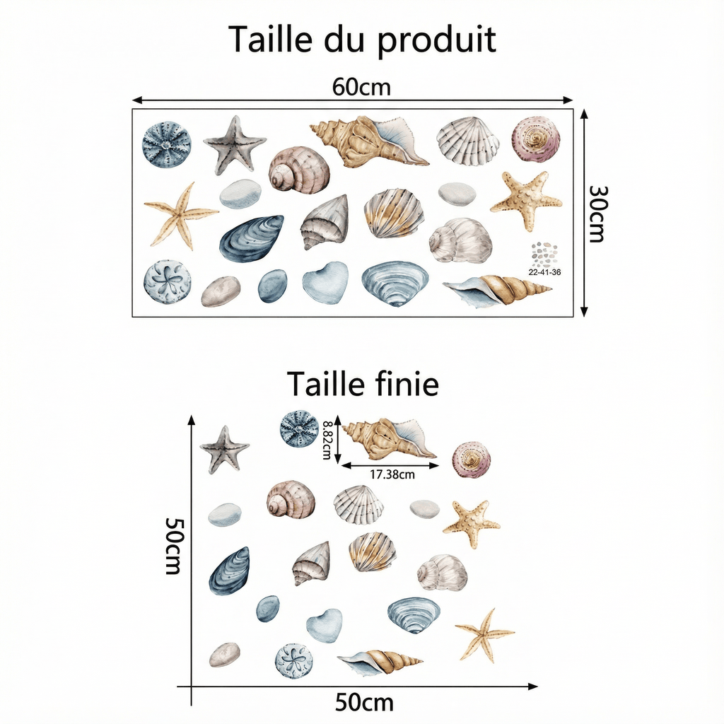 Stickers Muraux Salle de Bain Coquillages - dimensions