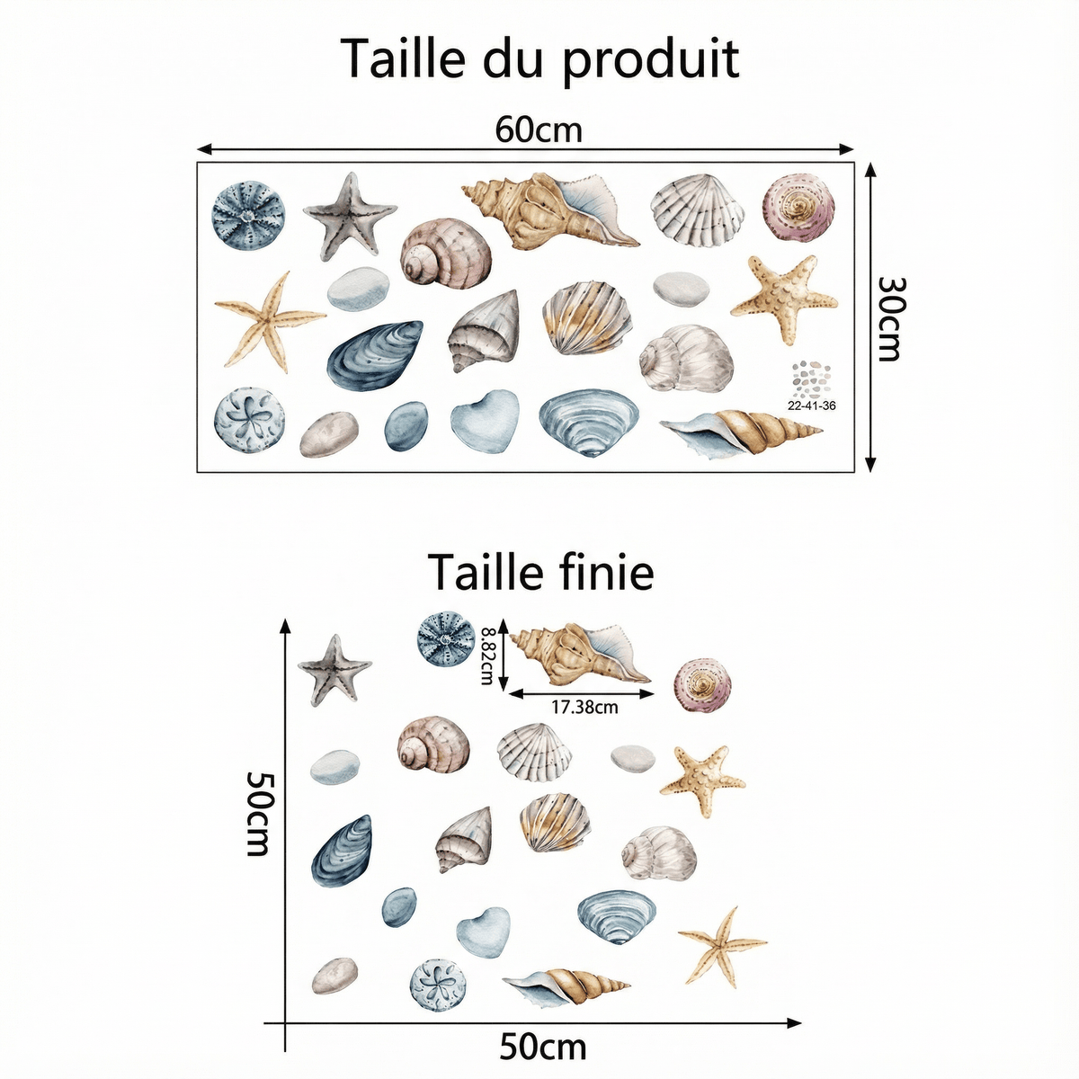 Stickers Muraux Salle de Bain Coquillages - dimensions
