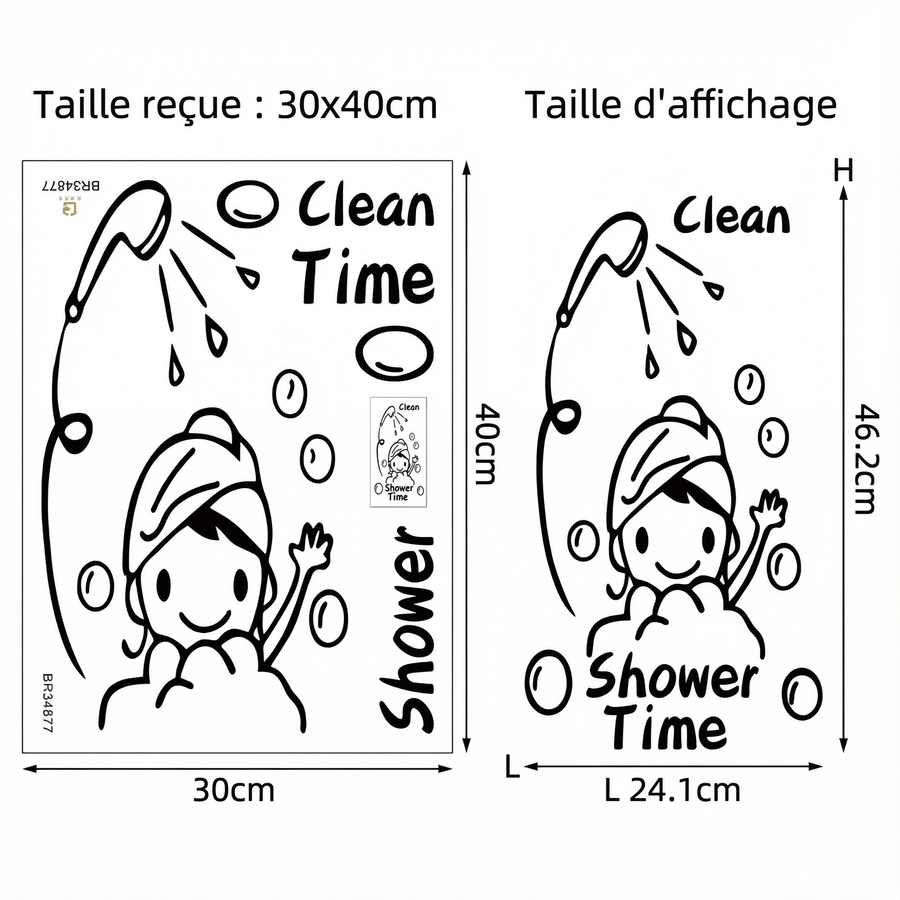 Comparaison entre la planche reçue et le motif posé : Stickers Muraux Salle de Bain Douche